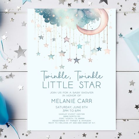 Star Theme Baby Shower Ideas, Twinkle Twinkle Little Star-baby-showers, Twinkle Little Star Baby Shower Ideas, Twinkle Twinkle Little Star Gender Party, Moon Baby Shower Theme, Moon Stars Baby Shower, Auntie Life, Star Baby Shower Theme, Twinkle Twinkle Baby Shower