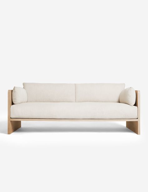 With its stylish tailoring, mixed materials, and muted colors, the Anders Sofa offers a tonal, minimal look. Wrapped in a streamlined, shelter-style frame, its ash veneer finish chicly dovetails with a basketweave performance fabric in ivory. Plus, plush cushions and bolsters make this living room sofa a cozy lounging space. Japandi Sofa, Velvet Furniture, Lulu And Georgia, Living Room Shop, Furniture Designs, Cozy Living Rooms, Stylish Furniture, Banquette, Bedding Shop