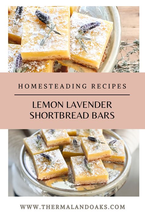 Lavender Dessert Recipes, Lavender Lemon Bars, Spell Recipes, Lavender Dessert, Baking Necessities, Spelt Recipes, Thermaland Oaks, Vegan Shortbread, Bars Dessert