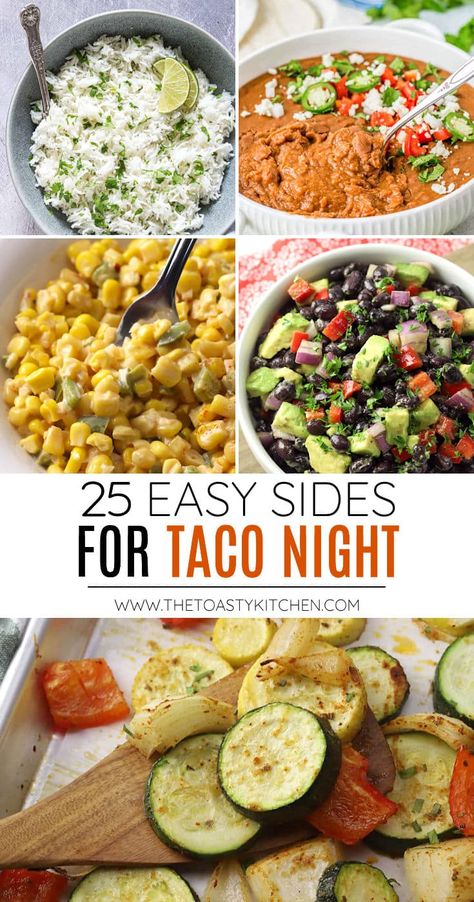 Sides For Taco Night, What To Serve With Tacos, Kitchen Dinner Ideas, Taco Dinner Party, Party Dinner Ideas, Sides With Tacos, Tacos Dinner, Taco Dishes, Pizza Taco