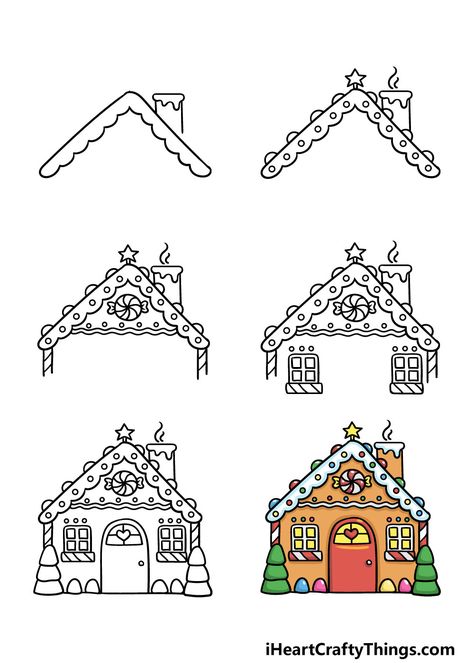 Ginger Bread House Drawing Easy, Christmas House Doodle, Christmas House Drawing Easy, Cute Gingerbread House Drawing, Gingerbread House Drawing Ideas, How To Draw A Gingerbread House, Gingerbread House Outline, Gingerbread House Drawings, Gingerbread House Drawing Easy