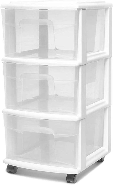 Amazon.com: HOMZ 3 Drawer Medium Storage Cart, Set of 1, White: Home & Kitchen Media Storage Tower, Kitchen Junk Drawer, Drawer Cart, Plastic Storage Drawers, Organization Cart, 3 Drawer Storage, Rolling Storage, Organization Storage, Dorm Room Essentials