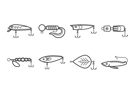 Free Fishing Tackle Icon Vector Fishing Matching Tattoos, Simple Fishing Tattoos For Women, Fishing Lures Art Paintings, Fishing Lure Tattoo Women, Cute Fishing Tattoos, Minimalist Fishing Tattoo, Fish Lure Tattoo, Lure Tattoo Ideas, Fishing Doodles Simple