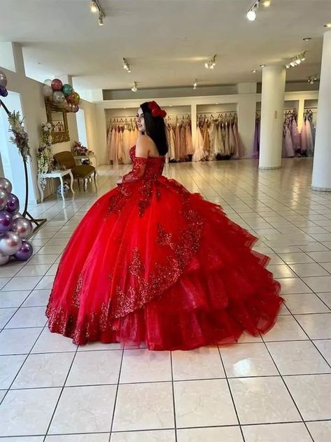 Red Sweetheart Quinceanera Dresses with Long Sleeves | KissProm Red Quinceanera Dresses Butterfly, Red Quinceanera Dresses With Roses, Quinceanera Dresses With Long Sleeves, Red Xv Dresses, Quinceanera Dresses Red And Gold, Red 15 Dresses Quinceanera, Red And Gold Quinceanera Dresses, Dark Red Quinceanera Dresses, Red Sweet 16 Dresses