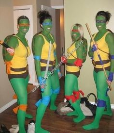 Group Of 4 Costumes, Turtle Diy, Teenage Mutant Ninja Turtles Costume, Ninja Turtles Costume, Diy Group Halloween Costumes, Ninja Turtle Costume, Diy Couples Costumes, Girl Group Costume, Turtle Costumes