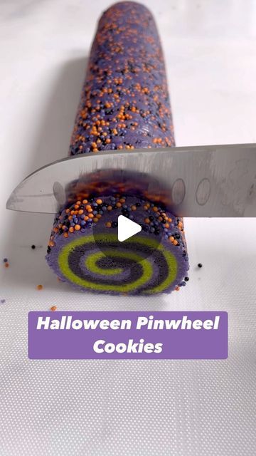 Lindsay Ara on Instagram: "SOUND ON 📣 Let’s make Halloween pinwheel cookies! Simple but cute 💜🎃 save this post for later! Recipe below 👇🏼 
•
1/2 cup salted butter
1 cup granulated sugar
1 large egg
1 tbsp vanilla extract (I’m heavy handed with it 😂)
1/4 tsp salt
1 1/2 cup flour
Food colouring
Sprinkles (optional)
•
Whip butter and sugar until fluffy. Add egg, vanilla, and salt and mix til combined. Add flour and mix until flour is no longer visible. Divide dough into 2+ equal portions and colour with food dye. Chill 30 min freezer or 2 hours fridge. Roll out (with rolling pin) into flat rectangles, layer on top of each other. Roll dough tightly by hand into a log shape. Roll the dough log into sprinkles (optional). Plastic wrap and chill again 30 min freezer. Slice 1cm thick and bake Halloween Pinwheel Cookies, Pinwheel Cookies, Whipped Butter, Make Halloween, Halloween Pins, Food Colouring, Food Dye, Cookie Mix, A Log