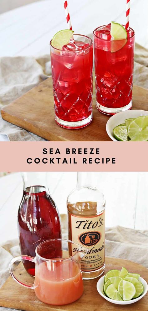 Sea Breeze Cocktail - A Beautiful Mess Cape Cod Drink, Cocktails Using Vodka, Sea Breeze Cocktail, Vodka Cranberry, A Beautiful Mess, Grapefruit Juice, Highball Glass, Lime Wedge, Beautiful Mess