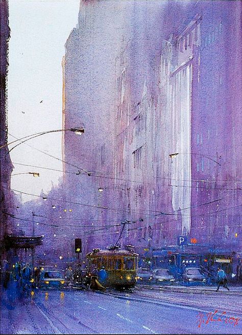 Impressionistic watercolor painting by Australian artist Joseph Zbukvic. Quite lovely and ethereal. Check out his other paintings online of a similar feel. Joseph Zbukvic, 수채화 그림, Australian Art, Watercolor Inspiration, Australian Artists, Art Watercolor, Watercolor Landscape, 그림 그리기, Buses