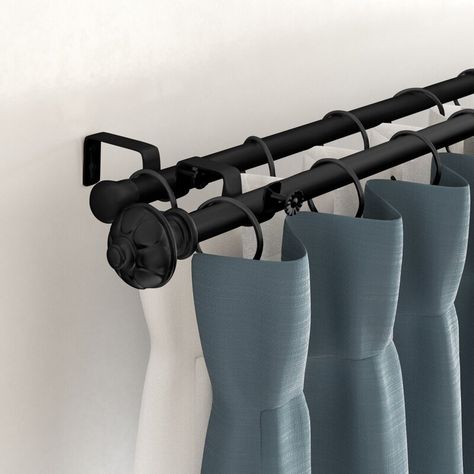 Kelly Clarkson Home Remi Curtain Double Rod & Hardware Set & Reviews | Wayfair.ca Curtains With Sheer In The Middle, Ceiling Curtain Rod, Double Curtain Rod Set, Curtain Rods And Hardware, Double Curtain Rod, Ceiling Curtains, Layered Curtains, Kelly Clarkson Home, Double Rod Curtains