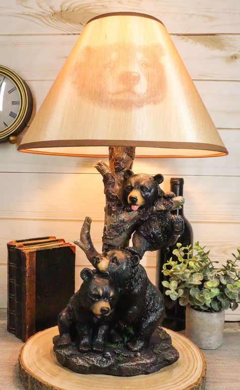 Black Bear Cubs, Black Bear Decor, Black Bear Cub, Little Rascals, Cabin Living Room, Statue Decor, Desktop Lamp, Whimsical Home, Cabin Lodge