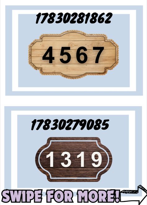 Hey everyone,

I hope you're all doing well! I just got back from a busy days. A lot of you have been requesting more house numbers so here it is; Hope you enjoy this decals <3 Bloxburg Chicken Coop, Bloxburg Pool Decals, Bloxburg Camp Decals, Bloxburg Round Window Decals Codes, House Number Codes Bloxburg, Before You Knock Bloxburg Decal, Bloxburg Town Name Decals, Bloxburg Farm Decals, Home Decals Bloxburg