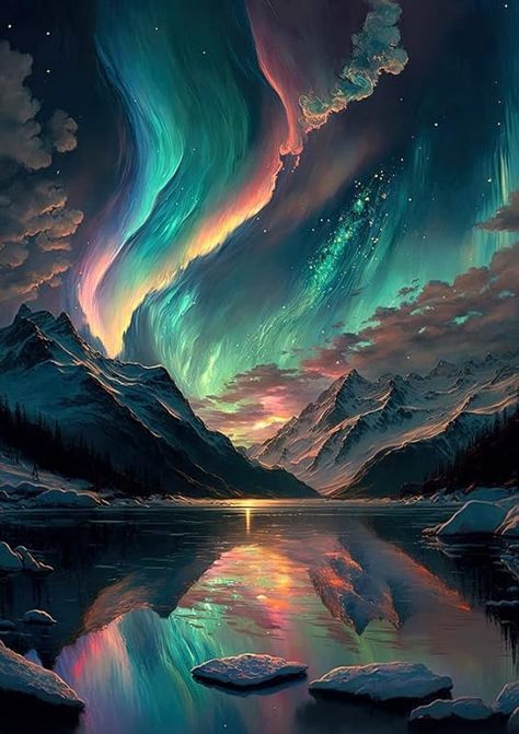 Amazon.com: COLORFUL NORTHERN LIGHTS NIGHT SKY - Aurora Borealis Fine Art Print Wall Art - Home Decor in Multiple Sizes : Handmade Products Northern Lights Wallpaper, Northern Lights Photography, Northern Lights Painting, Night Sky Art, Aurora Borealis Northern Lights, Kunst Inspiration, Sky Art, Light Painting, Light Art