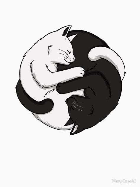 Design Black And White Cats, Yin Yang Art, Arte Doodle, Cat Tattoo Designs, Black Cat Art, White Cats, Ying Yang, Cat Wallpaper, Illustration Inspiration