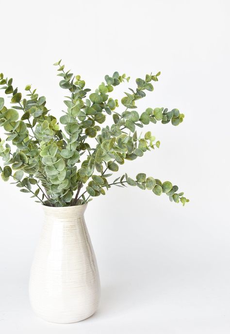 "27\" Faux Green Eucalyptus Bundle By Housefloral | 26-29 in | Michaels®" Vase And Eucalyptus, Plants Above Kitchen Cabinets, Home Room Decor Ideas, Vase With Greenery, Eucalyptus Vase, Eucalyptus Bundle, Flower Catalog, Shelf Decor Living Room, Artificial Eucalyptus