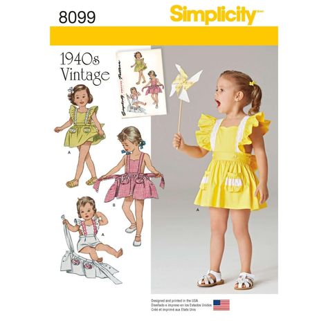 PRICES MAY VARY. Includes sewing templates, sizing guidelines, and easy instructions for (2) toddler rompers and (2) tie-on skirts. Simplicity Patterns 8099 vintage baby romper sewing pattern can be made to fit toddler sizes 1/2, 1, 2, 3, and 4. Create two vintage-inspired looks for your little one with this adorable baby romper sewing template! Baby clothes fabric suggestions for this toddler sewing pattern include linen types, gingham, broadcloth, chambray, and more. This adorable toddler clot Vintage Romper Pattern, Toddler Sewing Patterns, Romper Sewing Pattern, Vintage Romper, Vintage Toddler, Romper Pattern, Sewing Patterns Girls, Toddler Romper, Baby Sewing Patterns