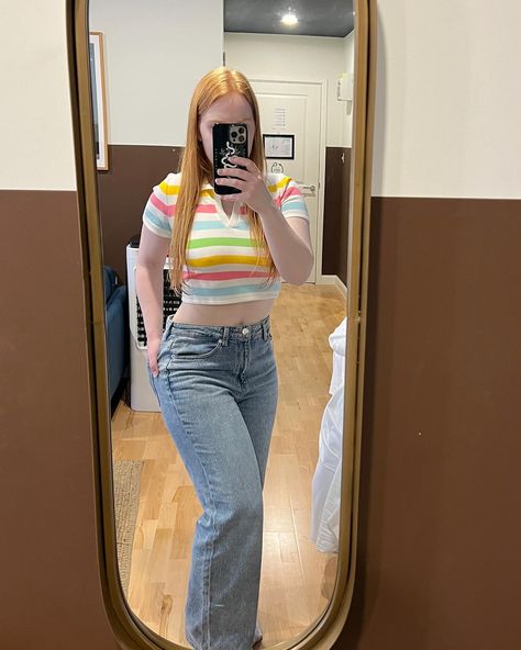 Crop top and jean outfit, rainbow tshirt, travel outfits European Snacks, Rainbow Tshirt, Jean Outfit, Until Next Time, Escape Rooms, Fandom Fashion, Travel Outfits, Grey Skies, Escape Room