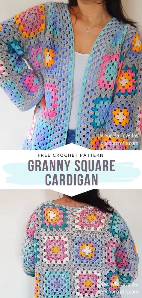 Crochet Granny Square Cardigan, Motifs Granny Square, Granny Square Cardigan, Crochet Jacket Pattern, Cardigan Au Crochet, Square Cardigan, Crochet Cardigan Pattern Free, Granny Square Crochet Patterns Free, Crochet Cardigans