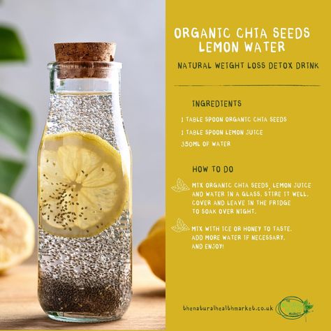 Organic chia seeds and lemon water make a powerful weight loss detox drink. Organic chia seeds are rich in nutrients that aid in weight loss and overall health, while lemon water boosts metabolism and detoxifies. Stay hydrated and eat a balanced diet for best results. #detox #drinks #weightloss #chiaseeds #lemon #water #thenaturalMKT Chia Water, Chia Seed Water, Lemon Detox, Natural Colon Cleanse, A Balanced Diet, Infused Water, Lemon Water, Essential Fatty Acids, Homemade Skin Care