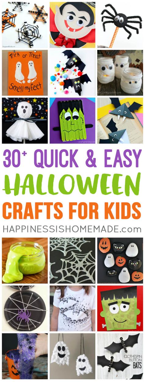 These quick and easy Halloween kids crafts can be made in under 30 minutes using items that you have around the house! No special tools or skills required! Cute Halloween Crafts For Kids, Christian Halloween Crafts, Cute Halloween Crafts, Halloween Kids Crafts, Halloween Classroom Crafts, Kindergarten Halloween Crafts, Cheap Fall Crafts For Kids, Cheap Halloween Crafts, New Year Card Ideas