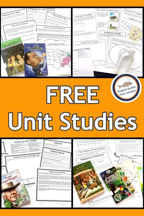 Check out our list of free unit studies.  They are based upon fiction and non-fiction books and give children a fun way to read and learn.  #peanutbutterfishlessons #freeprintables #unitstudies #elementaryschool #homeschool Fish Unit Study, Literature Unit Studies, Butter Fish, Science Unit Studies, Unit Studies Homeschool, Homeschool Middle School, Magic Tree House, Free Homeschool Curriculum, Social Studies Unit