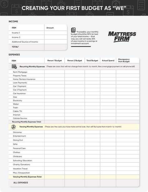 mattress firm budget tracker for couples Couple Saving Money, Apartment Decorating For Couples, First Apartment Tips, Budget Worksheet, Apartment Decorating On A Budget, Shed Plan, Saving Money Budget, Kitchen Organization Diy, Money Saving Strategies