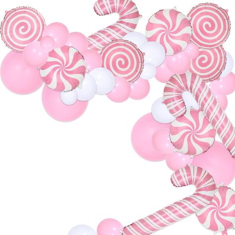 PRICES MAY VARY. Package/Size: 4 pcs windmill candy balloons 18 In,4 pcs swirl candy balloons,4 pcs candy cane balloons 16*33In,5 In latex balloon(white 15, pink 20),12 In latex balloon(white 20, pink 30),18 In latex balloon pink 4 pcs,1 roll balloon glue dot ,1 roll balloon strips,1 pcs ribbon. Great Christmas Decor: these pink candy cane balloon arch, classic pink balloons are perfect for the pink christmas theme party. They will perfectly match your other Christmas decorations and bring you f Christmas Balloon Garland, Pink Candy Cane, Candyland Birthday Party, Hot Chocolate Party, Candy Clipart, Candy Balloons, Christmas Candies, Candyland Birthday, Fairy Birthday Party