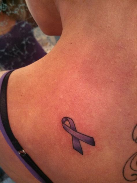 My "Purple Ribbon" fight against Abusers!  My new tattoo! Purple Ribbon Tattoos For Women, Dv Awareness Tattoo, Dv Tattoo Ideas, Dv Tattoos, Sparrow Symbolism, Smol Tattoos, Ribbons Tattoo, Purple Ribbon Tattoos, Dv Awareness