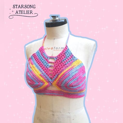 Hand Crocheted Pansexual Pride Flag Halter Top. Fits: 32f, 34ddd/E, 36dd/Ddd/E, 38d/Dd, 40d/Dd Ties In Back For A Snug Fit! #Lgbt #Pride #Pansexual #Handmade #Crochet Barbiecore Summer, Pride Crochet Top Pattern, Trans Pride Crochet, Mermaid Crop Top, Pansexual Jewelry, Royal Blue Crop Top, Pansexual Pride Day, Pansexual Shirt, Black Polka Dot Top