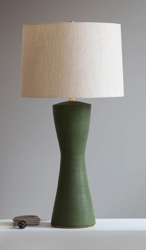 Danny Kaplan 30" Albia Table Lamp – Spartan Shop Terra Sigillata, French Flea Market, Ceramic Lamp Base, Pottery Lamp, Green Pictures, Park Slope, Blue Pictures, Green Table, Ceramic Base