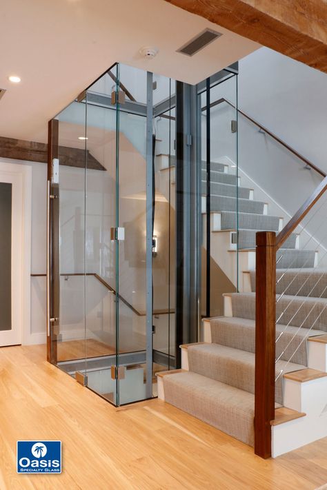 Stair Design Architecture, Residential Elevator, House Lift, Elevator Interior, Elevator Design, Glass Elevator, Home Stairs Design, House Stairs, Cabin Design