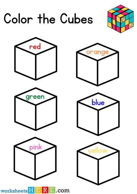 Read and Color Cubes Pictures Activity PDF Worksheets For Kindergarten - WorksheetsHere.com Cube Worksheet, Read And Color, Kindergarten Coloring, List Of Colors, Teaching Life Skills, Coloring Activities, Worksheets For Kindergarten, Blue Orange White, Teaching Life