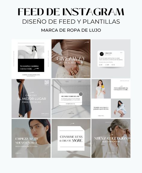 Diseño de feed para Instagram, marca de ropa de lujo. #feed #instagram #designideas #inspiration Feed De Instagram Ideas Negocios, Feed De Instagram Ideas, Marketing En Instagram, Instagram Feed Organizer, Boutique Layout, Ig Feed Ideas, Instagram Feed Planner, Restaurant Social Media, Hotel Marketing