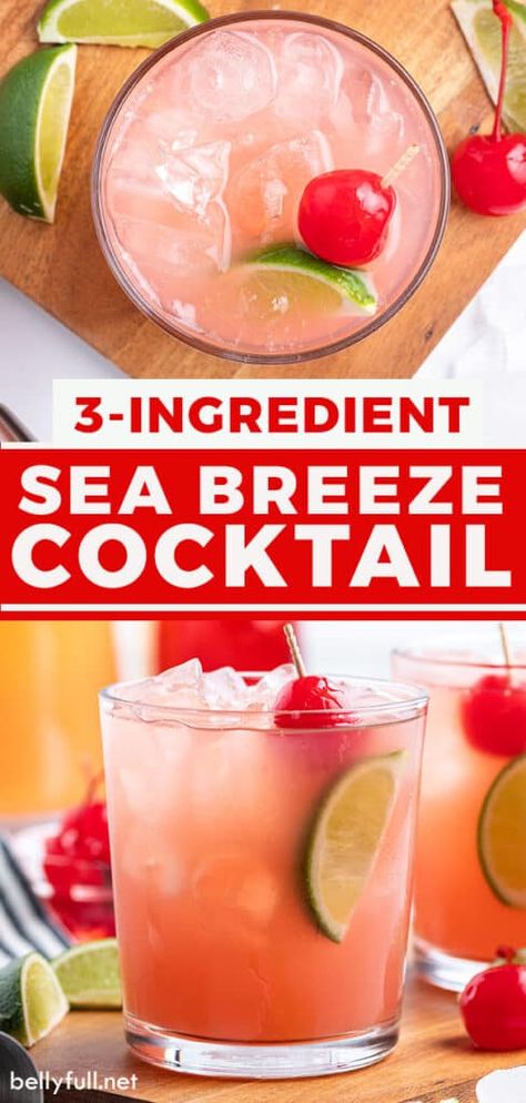 A classic Sea Breeze cocktail is sweet, sour, and super easy to make with only 3 ingredients. It�’s the perfect summer drink for relaxing by the pool or at the beach! Screwball Drinks Recipes, Beach Drinks Alcohol, Punch Alcohol, Summer Beach Drinks, Sea Breeze Cocktail, Beach Drink Recipes, Easy Mixed Drinks, Tequila Recipe, Easy Alcoholic Drinks