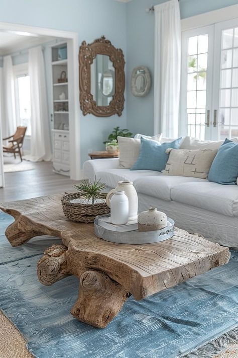 Boho Beachy Living Room Ideas, Lake House Room Ideas, Ocean Theme Home Decor, Boho Coastal Living Rooms, Chic Coastal Decor, Coastal Living Rooms Ideas, Coastal Cottage Decor, Coastal Chic Living Room, Coastal Living Room Ideas