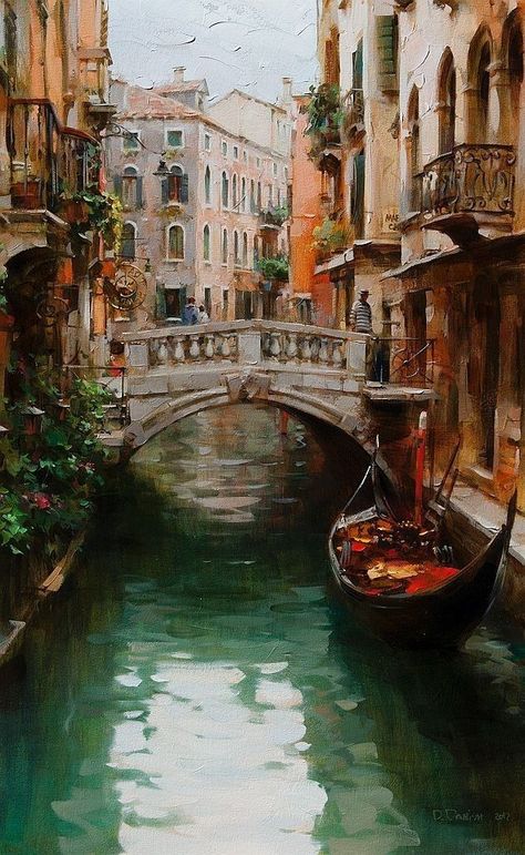 Italy Painting Acrylic, Dmitri Danish, Places To Draw, Oil Art Painting, Canal Art, Lukisan Lanskap, Venice Painting, Peisaj Urban, Paintings Pictures