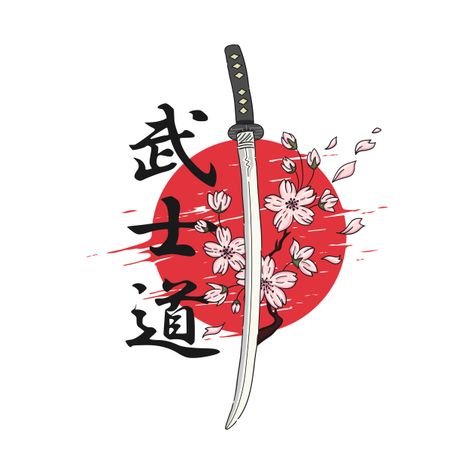 Samurai Graphic Design, Sakura Graphic Design, Japanese Design Graphic, Katanas Japonesas Tattoo, Sakura Samurai, Japan Drawing, Sakura Design, Doflamingo Wallpaper, Sakura Tattoo