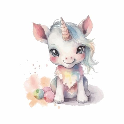 Vector a cute unicorn cartoon watercolor... | Premium Vector #Freepik #vector #unicorn-watercolor #cute-watercolor #watercolor-girl #baby-unicorn Watercolour Unicorn, Baby Girl Watercolor, Unicorn Watercolor, Unicorn Picture, Unicorn Drawing, Baby Drawing, Baby Unicorn, Cute Unicorn, Purple Backgrounds