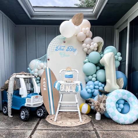 The Big One 1st Birthday party today 🌊🏄🏼‍♂️🌞✨ Smash cake and cookies by Bake Someone Happy. 😋 Little Tikes car makeover and custom surfboards by my brother and Krupted Rides 🏄🏼‍♂️😎✨ Beach Themed 1st Birthday Boy, The Big One Dessert Table, One Big Splash Birthday, The Big One Smash Cake, First Wave Birthday Party, The Big One Birthday Cake, Tikes Car Makeover, Little Tikes Car Makeover, Summer 1st Birthday Party Ideas