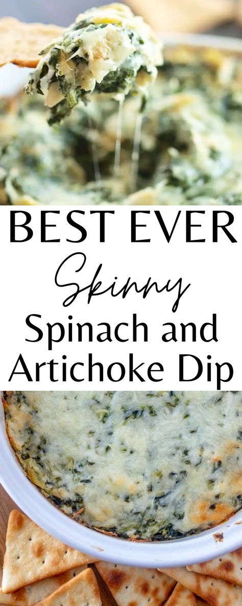 This is the Best Ever SKINNY Spinach and Artichoke Dip. It's the perfect appetizer for any occasion. Super easy to make! Fresh Spinach Artichoke Dip, Canned Artichoke Recipes, Healthy Spinach Dip, Healthy Spinach Artichoke Dip, Artichoke Dip Easy, Hot Spinach Dip, Healthy Dip Recipes, Spinach Healthy, Spinach Artichoke Chicken