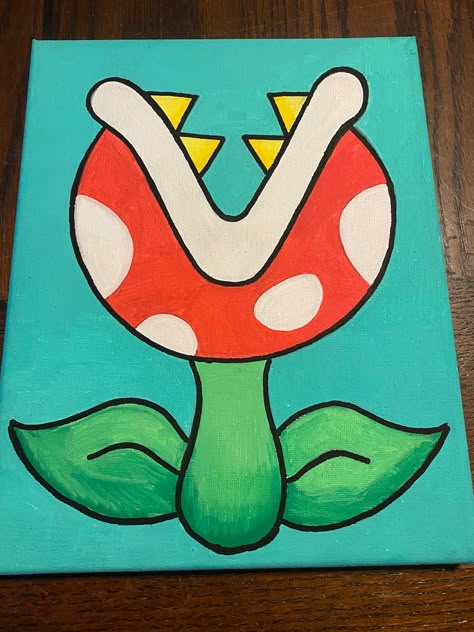 Plant Painting Canvas, Mario Piranha Plant, Posca Paint Pens, Piranha Plant, Cute Easy Paintings, Pink Canvas Art, Painting Background, Canvas Art Projects, Canvas Drawing