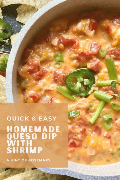 Shrimp Queso Dip Recipe, Shrimp Rotel Dip Recipe, Easy Homemade Queso, Homemade Queso Dip, Tomato Dip Recipes, Homemade Queso, Shrimp Snacks, Shrimp Dip Recipes, Cheesy Snack