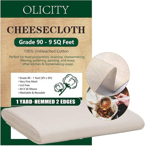 Amazon.com: Olicity Cheese Cloths, Grade 90, 36x36Inch, 9 Sq Feet,Hemmed 2 Edges Cheese Cloth Fabric Fine Mesh Cloth, Reusable 100% Cotton Unbleached Muslin Cheesecloth for Straining,Cooking,Yogurt,Herbs: Home & Kitchen Fried Sausage, How To Make Broccoli, Mango Sticky Rice, Cheese Maker, Coconut Sauce, Homemade Cheese, Best Cheese, Nut Milk, Soft Cheese