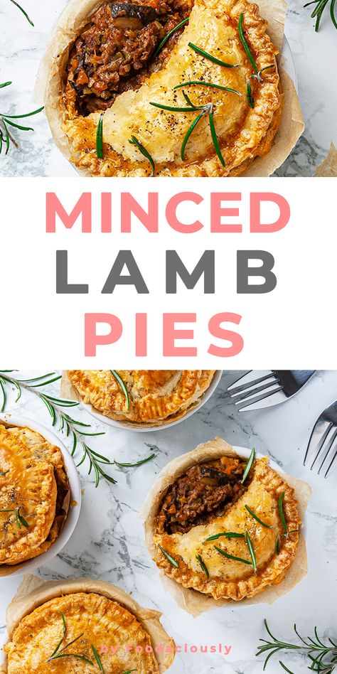 This single-serving minced lamb pie recipe is so mouthwatering and super easy to make. Each pie has 2 of your 5-a-day and 50% of your recommended proteins. minced lamb pie,mini lamb mince pies,lamb pie puff pastries,pies recipes easy #dairyfree #recipe #cooking #food Lamb Pot Pie Recipe, Pies Recipes Easy, Minced Beef Pie, Aussie Pie, Lamb Pie, Pie Pastry Recipe, Minced Lamb, Savoury Mince, Mince Pie Recipe