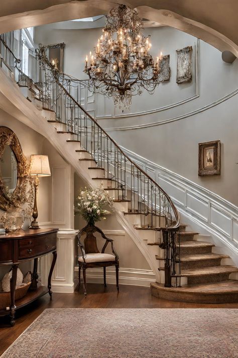 Aesthetic Foyer, French Foyer, Dream Staircase, Elegant Foyer, Landing Space, Foyer Entrance, Dream Life House, Grand Foyer, Foyer Design