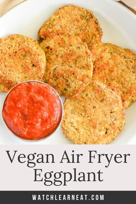 If you're a fan of crispy breaded eggplant, then you'll love this air fryer eggplant. This recipe is easy to make in just minutes with less oil than deep frying or pan frying. It's also vegan-friendly and can easily be made gluten-free with just one swap! Perfect as is, with a side of marinara, or make it Parmesan-style. Frozen Cauliflower Recipes, Italian Eggplant Recipes, Air Fryer Recipes Eggplant, Air Fryer Dinners, Eggplant Vegan, Fried Eggplant Recipes, Vegan Eggplant Recipes, Air Fryer Eggplant, Breaded Eggplant