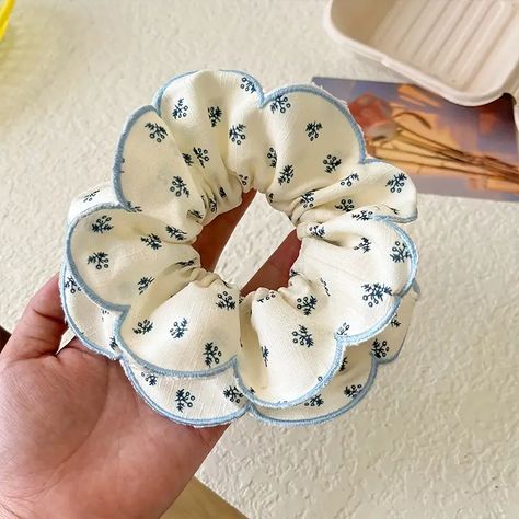 Elegant Floral Scrunchie Soft Fabric Hair Tie Women Girls - Temu Cottagecore Fabric, Fabric Scrunchies, Large Scrunchies, Gentle Style, Diy Hair Accessories Ribbon, Floral Scrunchie, Ribbon Crafts Diy, Tie For Women, Accesories Jewelry