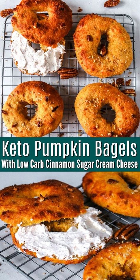 Cinnamon Sugar Cream Cheese, Pumpkin Bagel Recipe, Pumpkin Bagels, Keto Bagels, Desserts Keto, Keto Pumpkin, Bagel Recipe, Work Diy, Low Carb Breakfast