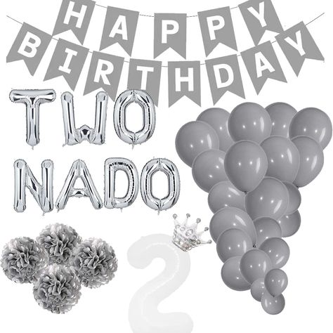 PRICES MAY VARY. What You’ll Get: TWO NADO letter balloons, number 2 big foil balloon, 1 happy birthday banner, 1 crown balloon, 4 paper pom poms, 30 latex balloons. Size: The TWO NADO letter balloons are 16inch. The number 2 foil balloon is 32inch. The paper pom poms are 8inch. The latex balloons are 5inch, 10 inch and 12inch. We provide 2 straw for you to inflate the letter balloons. We also provide 2 rolls of ribbons, a balloon arch strip and some sticky glue dots for you to set up the tornad Two Nado Birthday Party Girl, Two Nado Birthday Party Boy, Twonado Birthday Party Ideas, Twonado Birthday Party Decor, Two Year Old Birthday Party Boy Themes, Twonado Birthday Party, Two Year Old Party, Themed Birthday Decorations, Crown Balloon