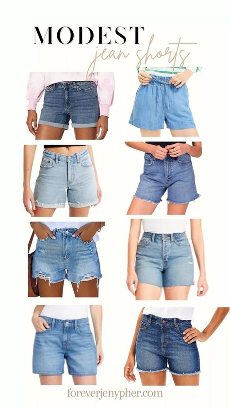 Modest Fashion Spring, Modest Shorts Outfits, Denim Shorts Long, Modest Jeans, Modest Shorts, Outfit Modest, Jean Short Outfits, Types Of Jeans, Mom Jeans Shorts