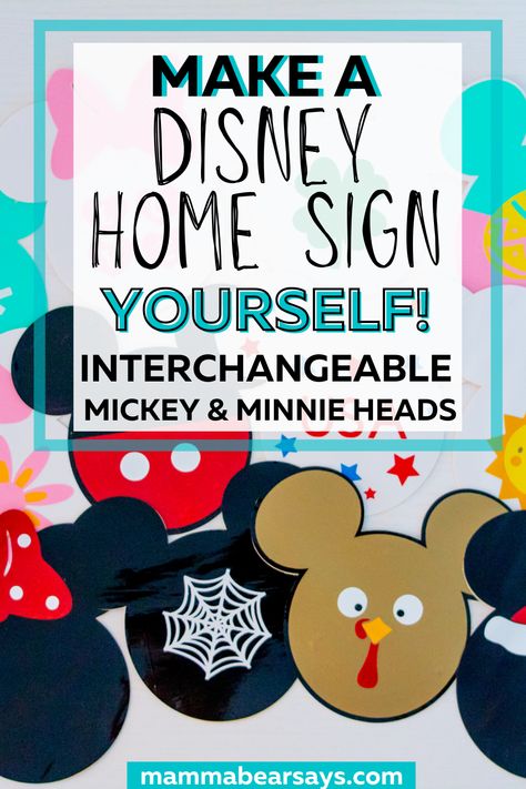 This DIY Disney HOME seasonal and holiday sign is a great way to bring some Disney magic into your home along with celebrating the holidays and seasons! You can make this interchangeable Mickey & Minnie head sign with your Cricut machine and is the perfect DIY modern farmhouse home decor piece #cricutmade #cricutcreated #cricutcraft #cricutcrafting #diy #diyhomedecor #homedecor #disneyhome #disneydecor #disneyfamily #disneylife #disneylove #disneyap #diydisney Disney Home Sign Diy, Disney Christmas Signs Wooden, Decorating Cricut Machine, Disney Signs Diy, Disney Water Bottles Diy, Disney Home Decor Diy Craft Ideas, Disney Farmhouse Decor Diy, Disney Welcome Sign Front Doors, Diy Disney Crafts For Adults